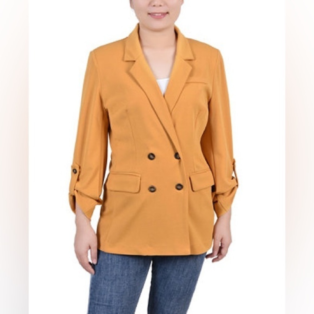 NY COLLECTION MACY'S Petite Long Sleeve Double Breasted Crepe Jacket Size PM NWT
